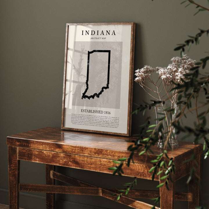Abstract Indiana Map Vintage Wall Art Print US State | United States of America | USA Travel Poster