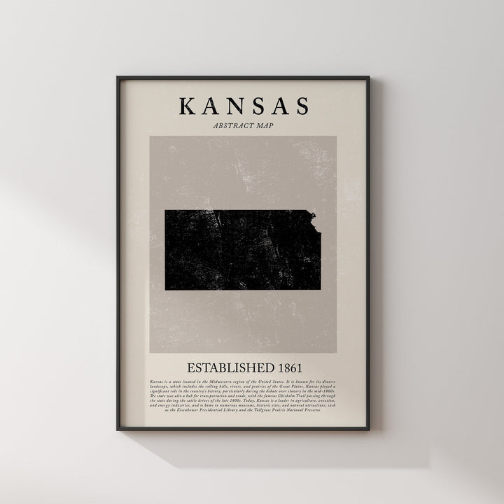 Abstract Kansas Map Vintage Wall Art Print US State | United States of America | USA Travel Poster