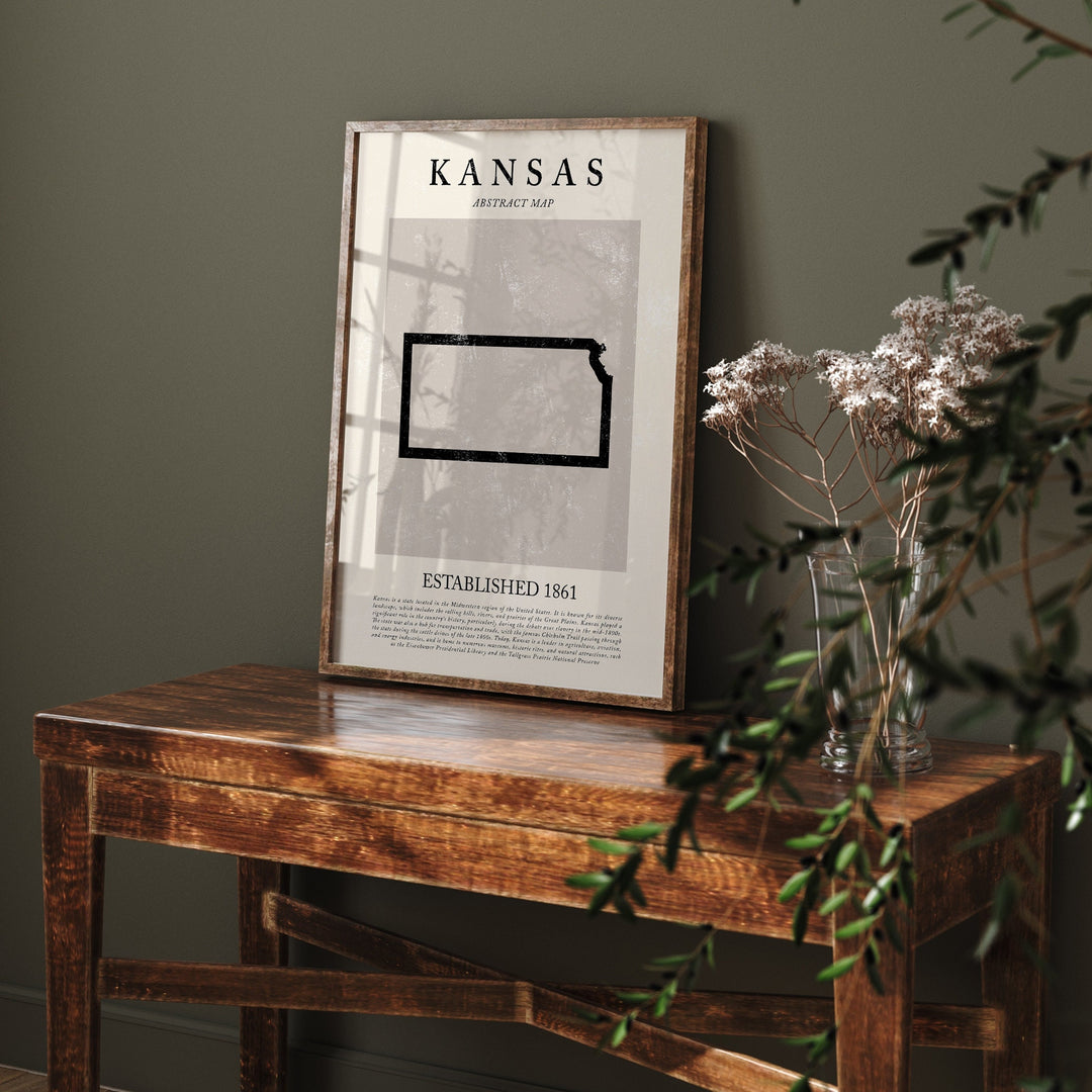 Abstract Kansas Map Vintage Wall Art Print US State | United States of America | USA Travel Poster