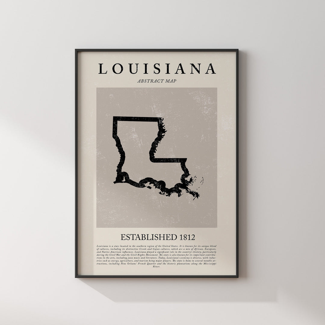 Abstract Louisiana Map Vintage Wall Art Print US State | United States of America | USA Travel Poster