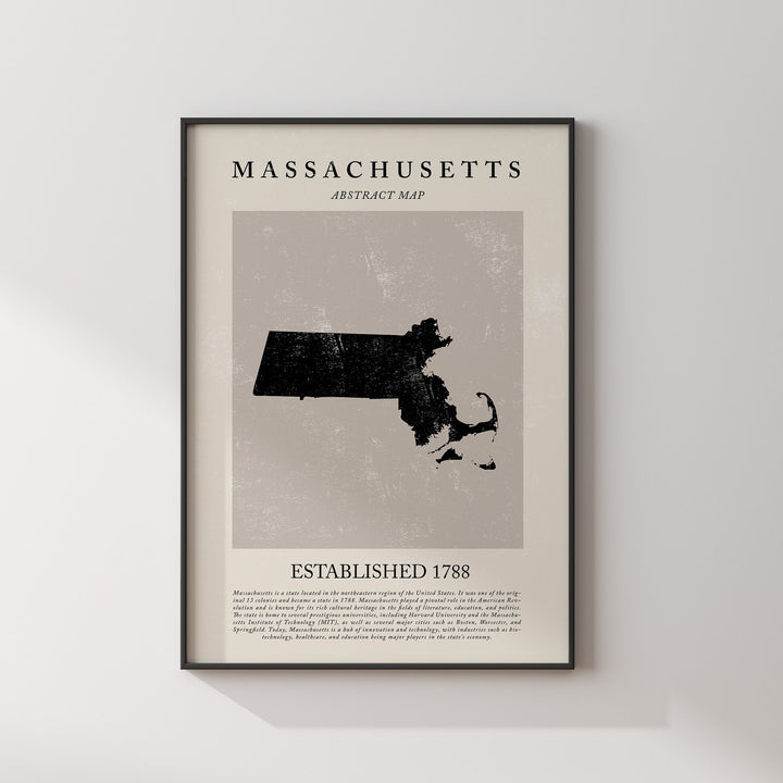 Abstract Massachusetts Map Vintage Wall Art Print US State | United States of America | USA Travel Poster