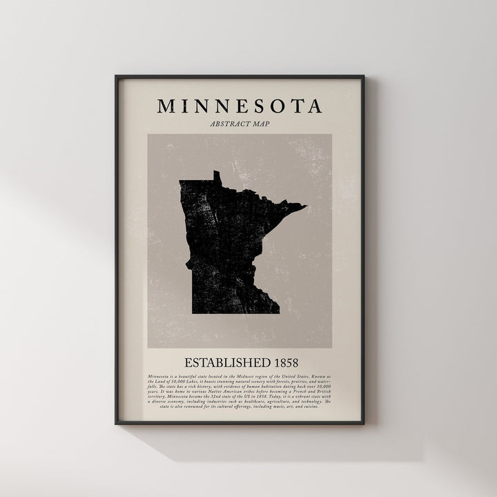 Abstract Minnesota Map Vintage Wall Art Print US State | United States of America | USA Travel Poster