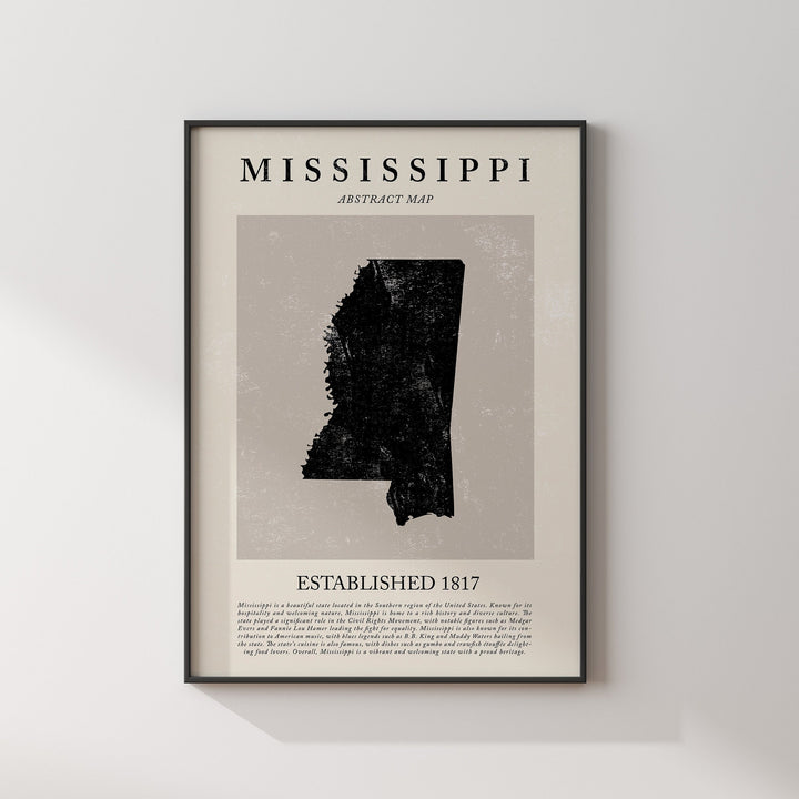 Abstract Mississippi Map Vintage Wall Art Print US State | United States of America | USA Travel Poster