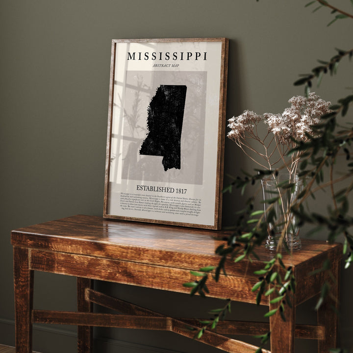 Abstract Mississippi Map Vintage Wall Art Print US State | United States of America | USA Travel Poster
