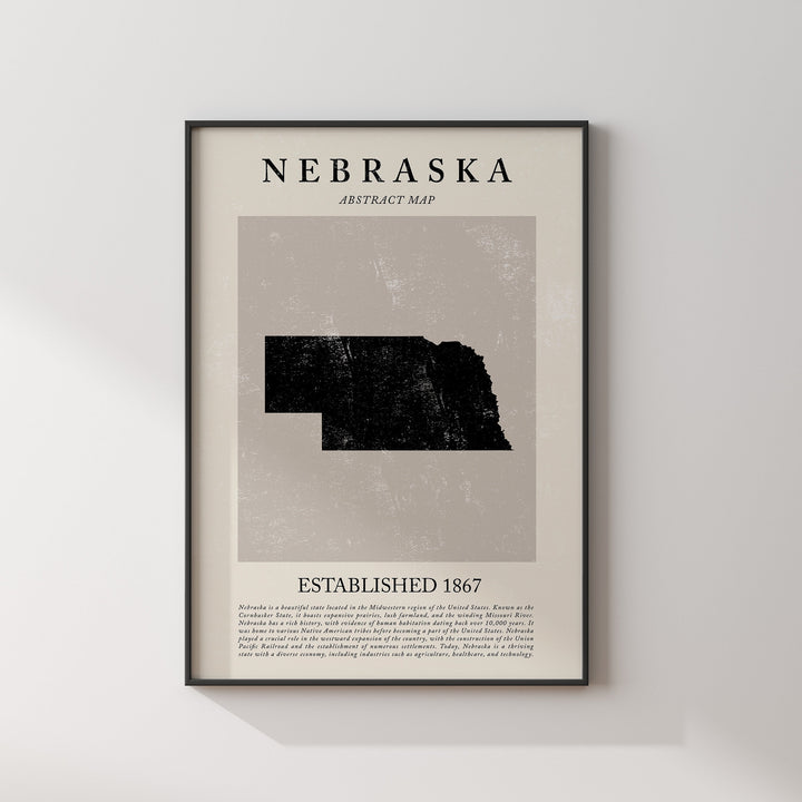 Abstract Nebraska Map Vintage Wall Art Print US State | United States of America | USA Travel Poster