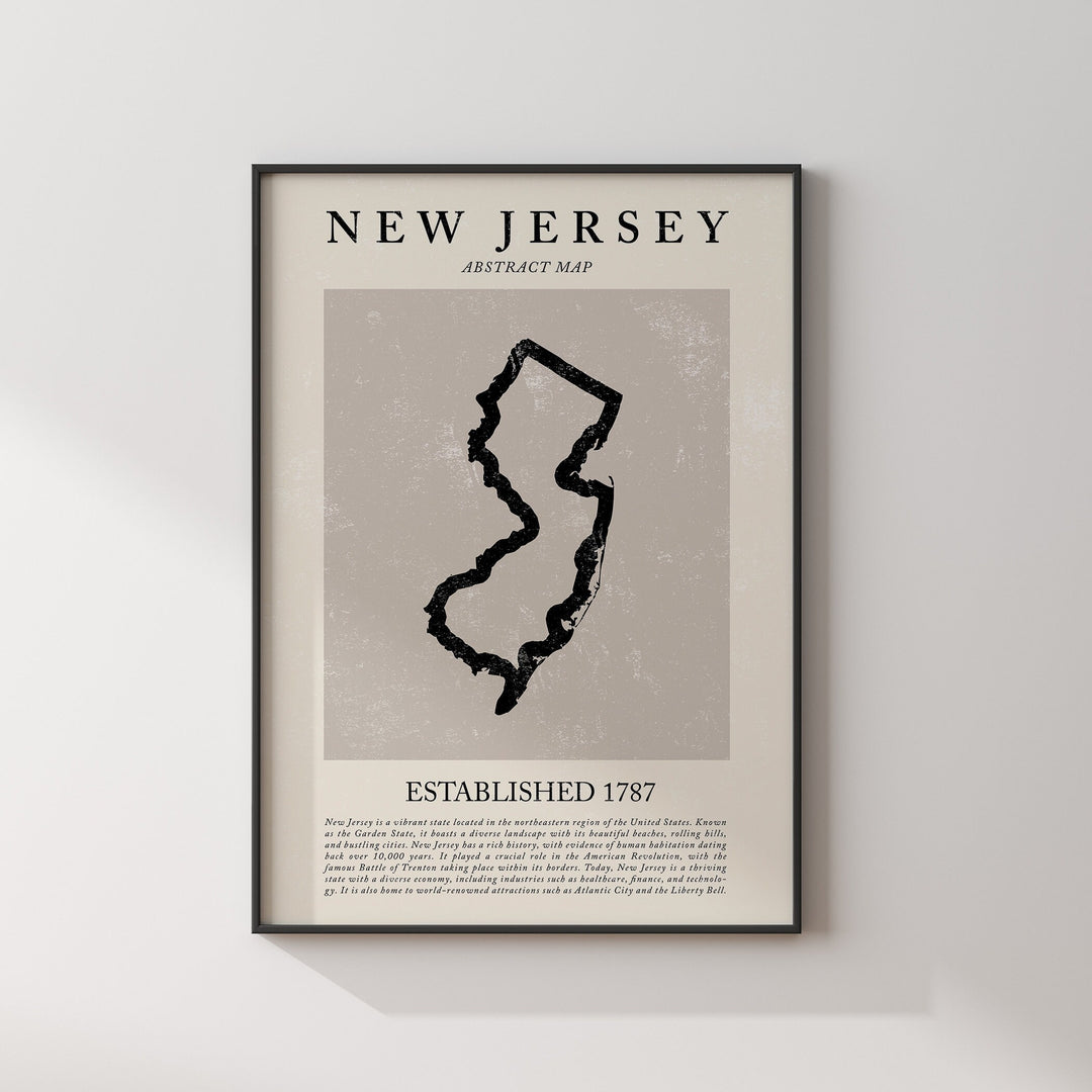 Abstract New Jersey Map Vintage Wall Art Print US State | United States of America | USA Travel Poster