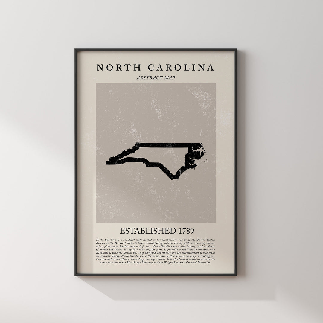 Abstract North Carolina Map Vintage Wall Art Print US State | United States of America | USA Travel Poster