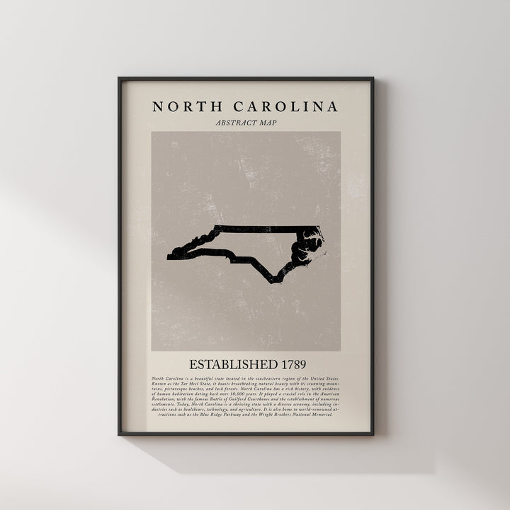 Abstract North Carolina Map Vintage Wall Art Print US State | United States of America | USA Travel Poster