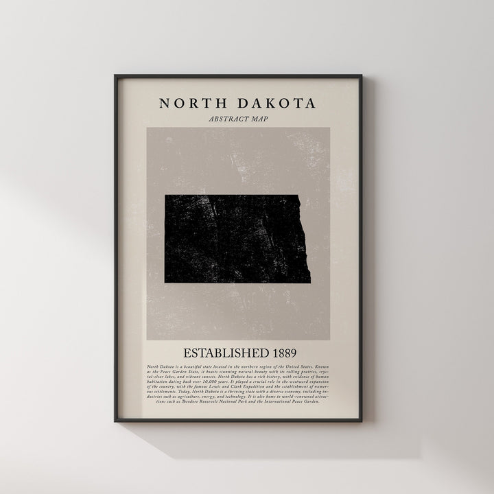 Abstract North Dakota Map Vintage Wall Art Print US State | United States of America | USA Travel Poster