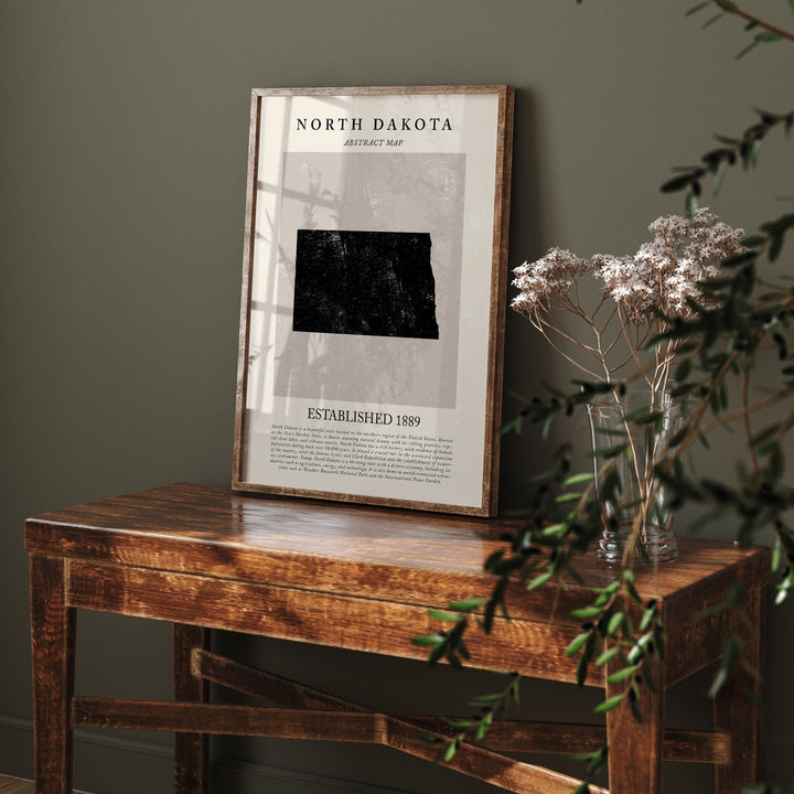 Abstract North Dakota Map Vintage Wall Art Print US State | United States of America | USA Travel Poster