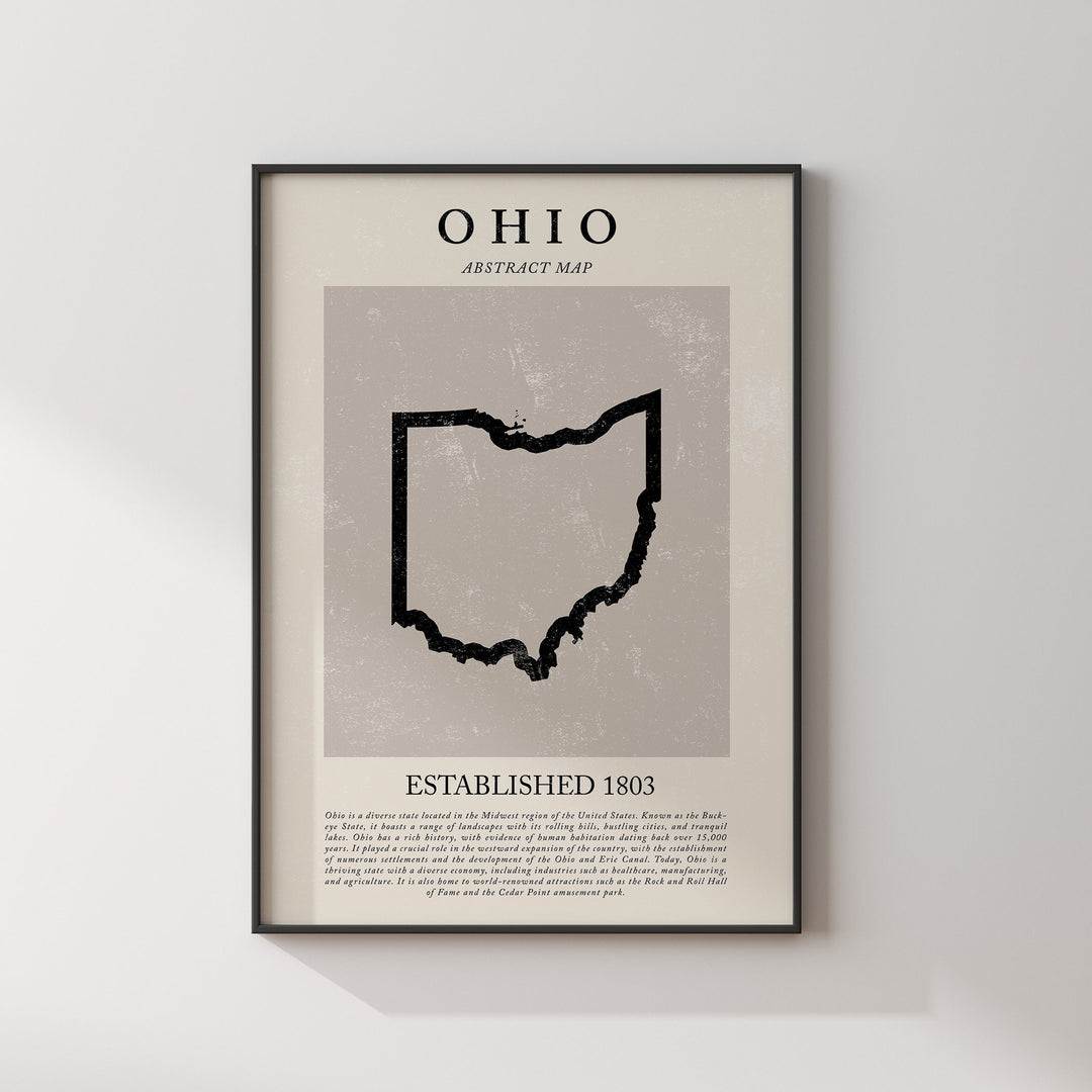 Abstract Ohio Map Vintage Wall Art Print US State | United States of America | USA Travel Poster