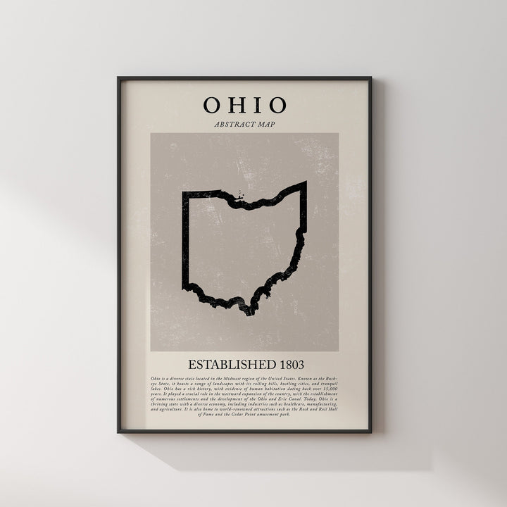 Abstract Ohio Map Vintage Wall Art Print US State | United States of America | USA Travel Poster