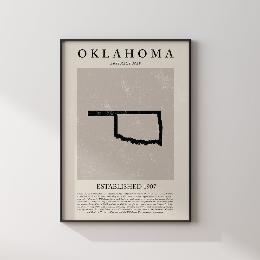 Abstract Oklahoma Map Vintage Wall Art Print US State | United States of America | USA Travel Poster