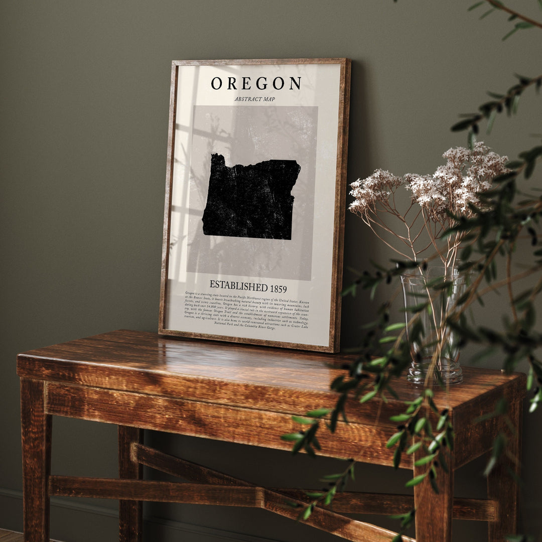Abstract Oregon Map Vintage Wall Art Print US State | United States of America | USA Travel Poster
