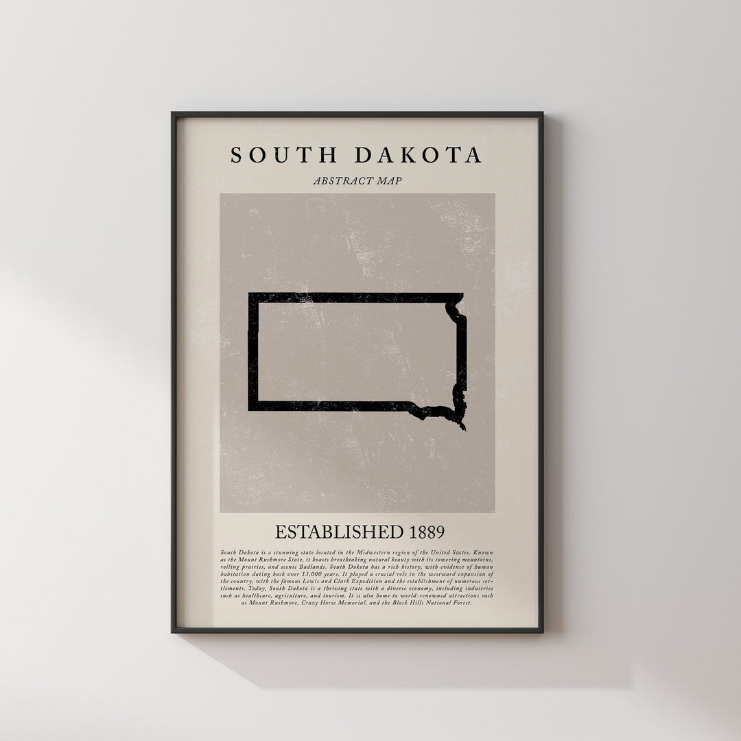 Abstract South Dakota Map Vintage Wall Art Print US State | United States of America | USA Travel Poster
