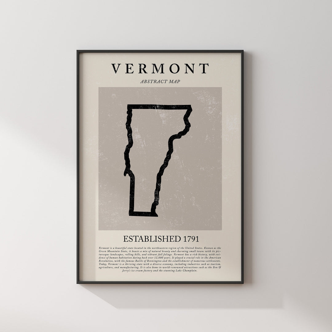 Abstract Vermont Map Vintage Wall Art Print US State | United States of America | USA Travel Poster