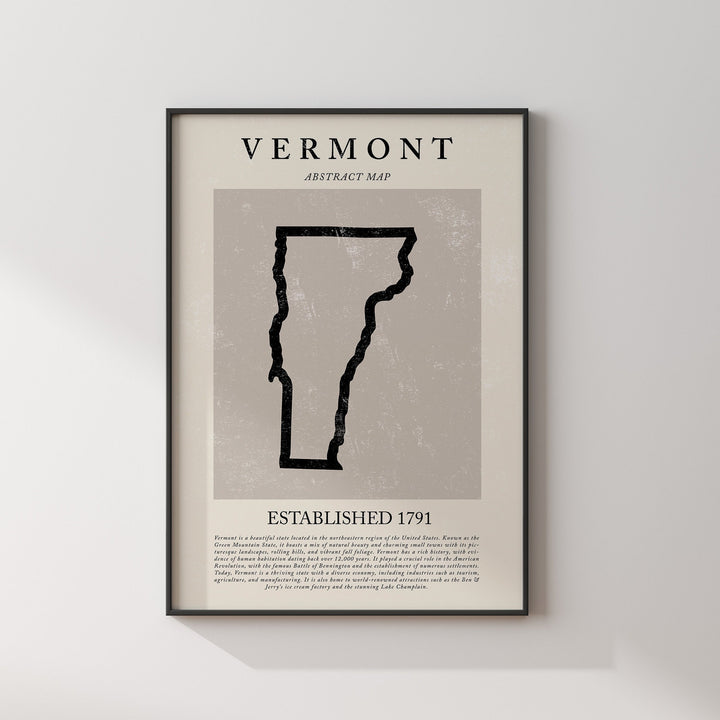Abstract Vermont Map Vintage Wall Art Print US State | United States of America | USA Travel Poster
