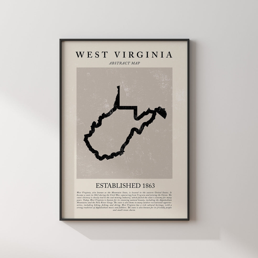 Abstract West Virginia Map Vintage Wall Art Print US State | United States of America | USA Travel Poster