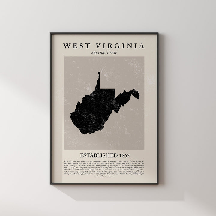 Abstract West Virginia Map Vintage Wall Art Print US State | United States of America | USA Travel Poster