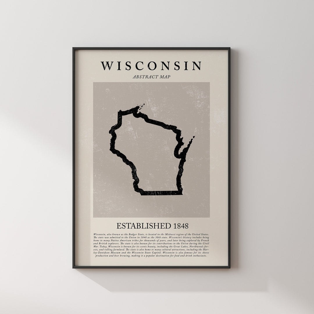 Abstract Wisconsin Map Vintage Wall Art Print US State | United States of America | USA Travel Poster