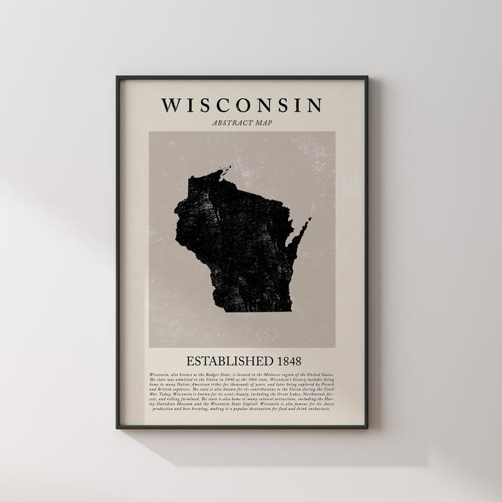 Abstract Wisconsin Map Vintage Wall Art Print US State | United States of America | USA Travel Poster
