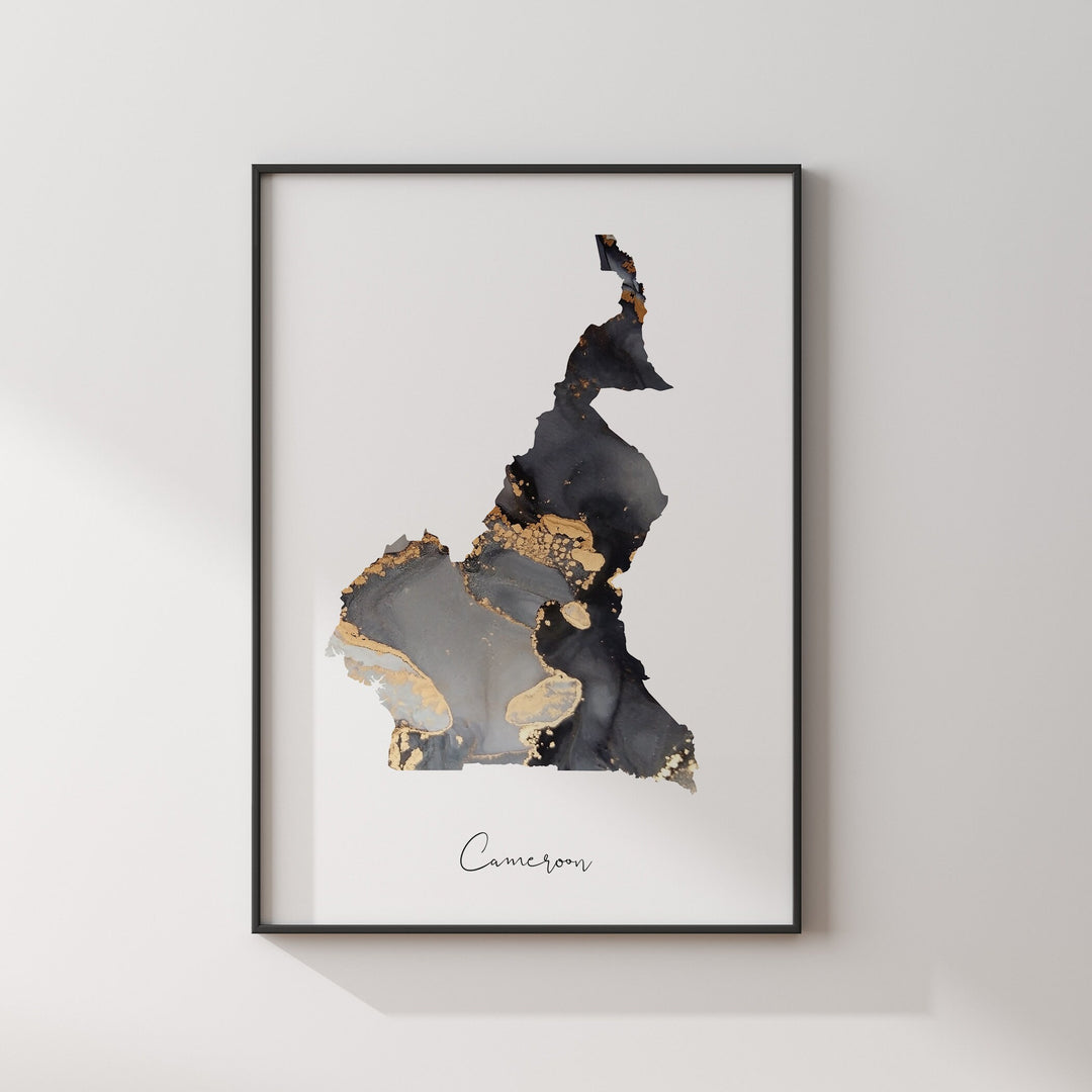 Cameroon Map Black & Gold Wall Art Print [EV]