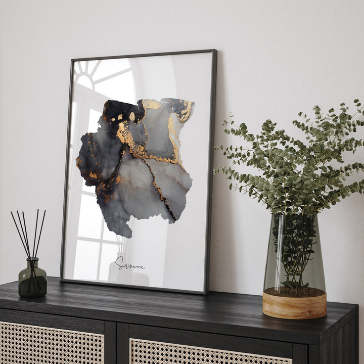 Suriname Map Black & Gold Wall Art Print [EV]