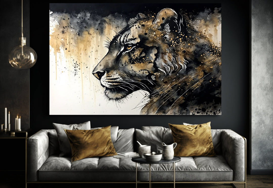 Tiger Art | Black & Gold Tiger Canvas Wall Art | Tiger Wall Art