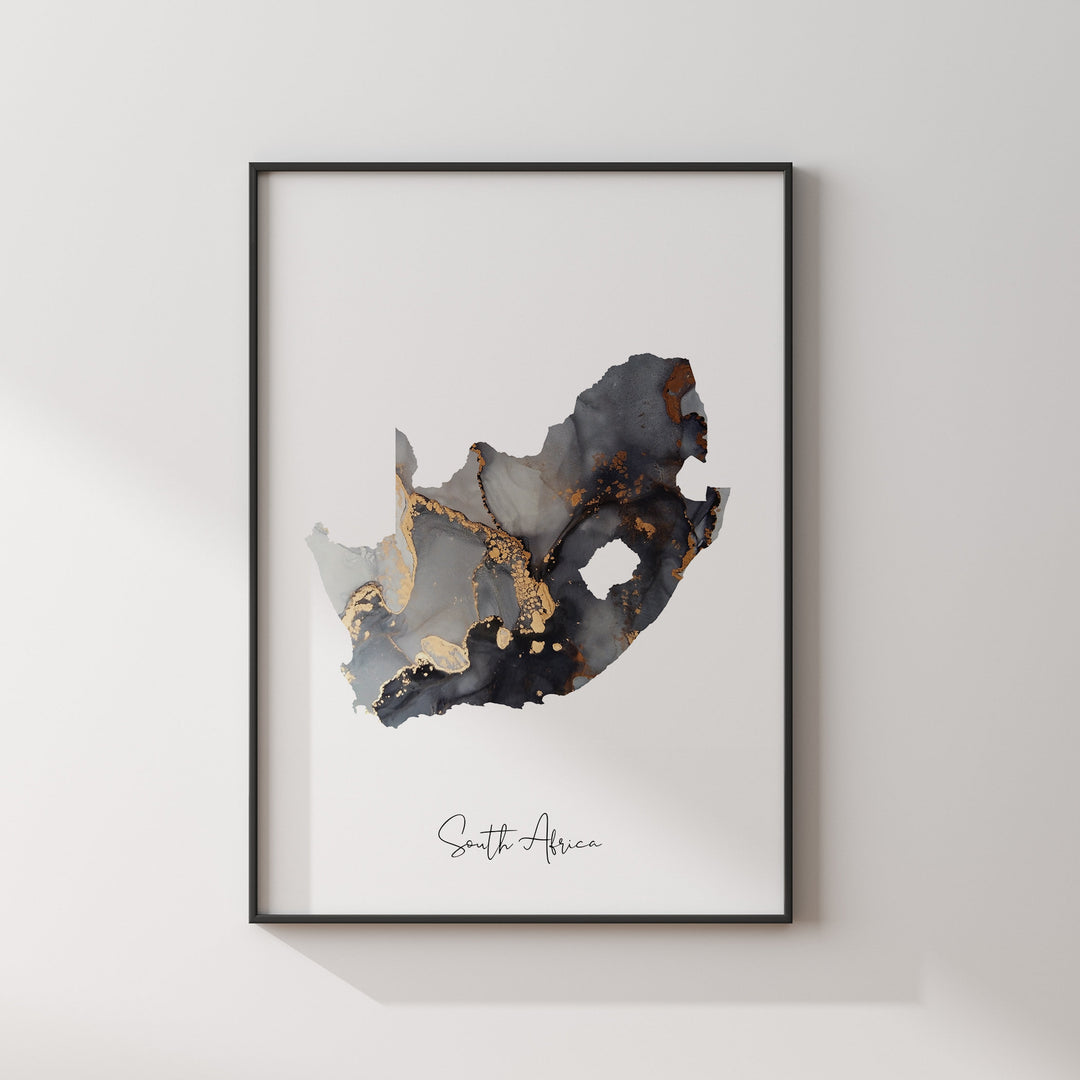 South Africa Map Black & Gold Wall Art Print [EV]