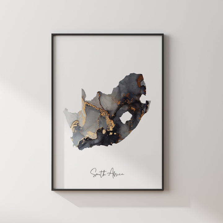 South Africa Map Black & Gold Wall Art Print [EV]