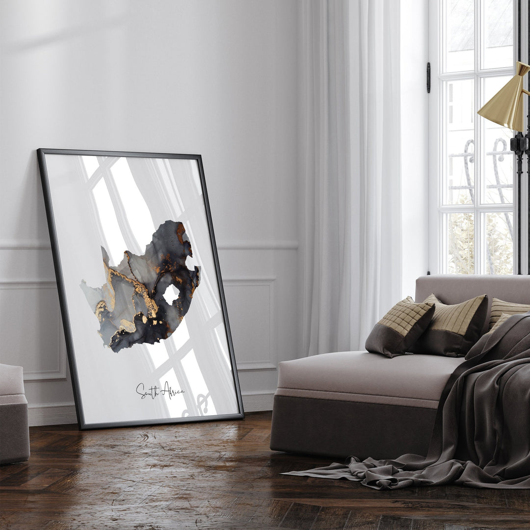 South Africa Map Black & Gold Wall Art Print [EV]