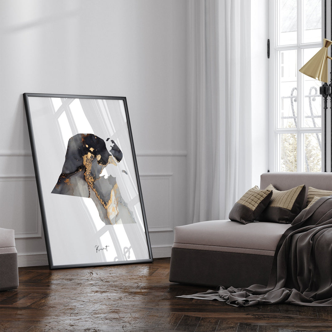 Kuwait Map Black & Gold Wall Art Print [EV]