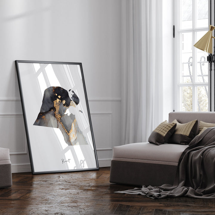 Kuwait Map Black & Gold Wall Art Print [EV]