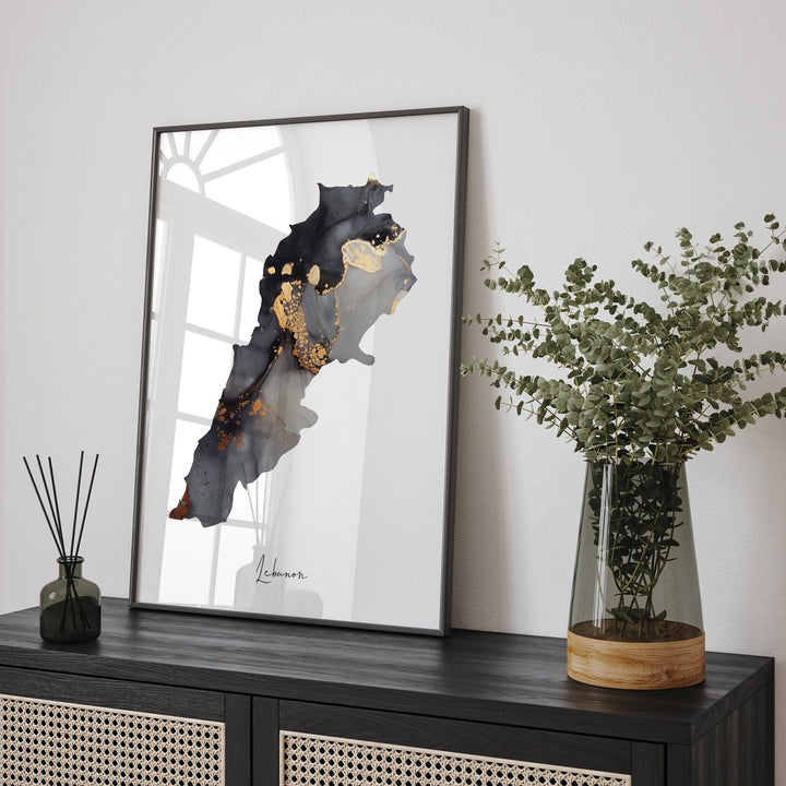Lebanon Map Black & Gold Wall Art Print [EV]