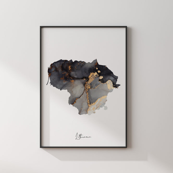 Lithuania Map Black & Gold Wall Art Print [EV]