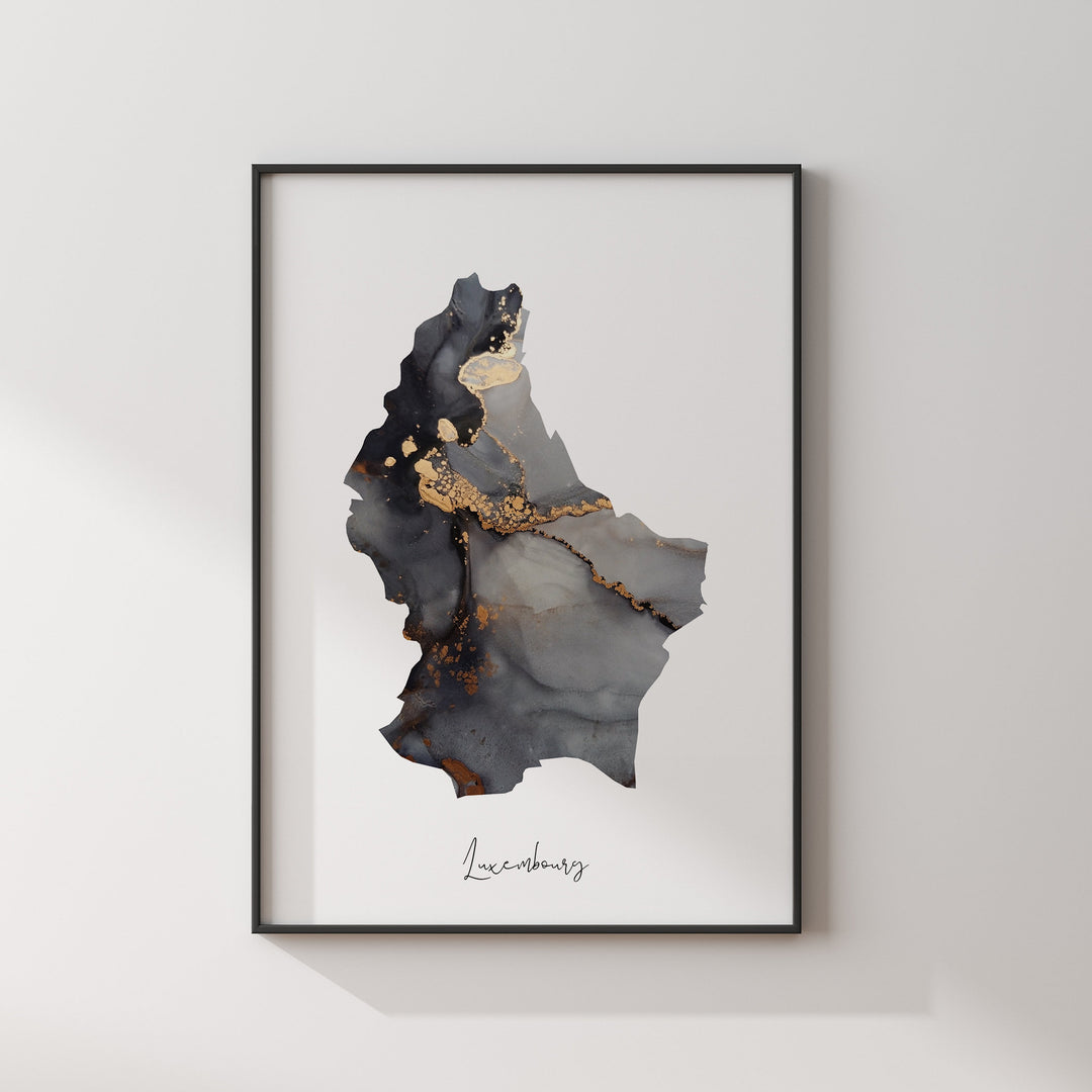 Luxembourg Map Black & Gold Wall Art Print [EV]