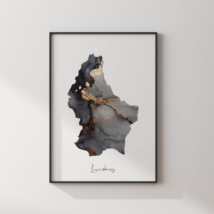 Luxembourg Map Black & Gold Wall Art Print [EV]