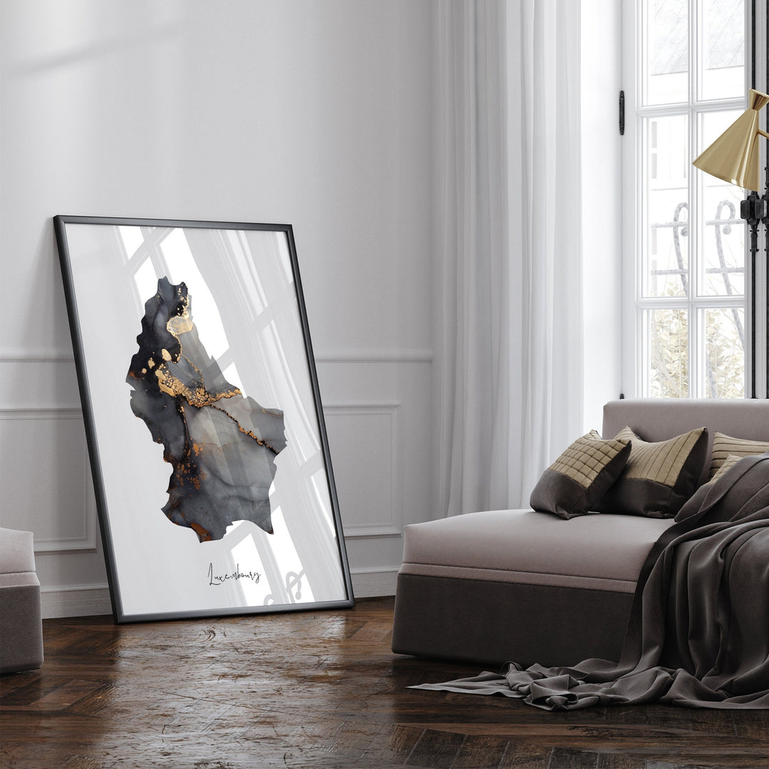 Luxembourg Map Black & Gold Wall Art Print [EV]