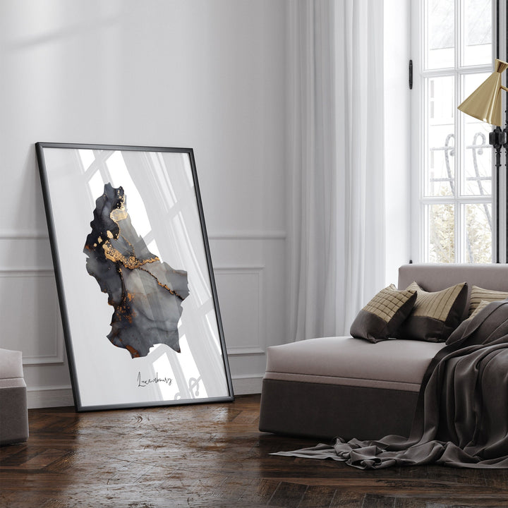 Luxembourg Map Black & Gold Wall Art Print [EV]
