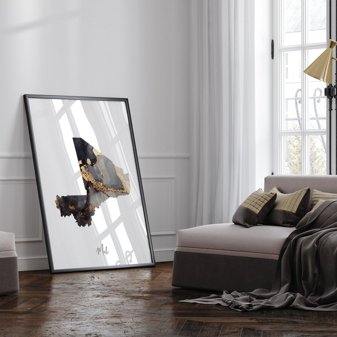 Mali Map Black & Gold Wall Art Print [EV]