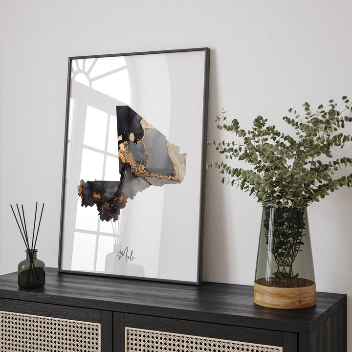 Mali Map Black & Gold Wall Art Print [EV]