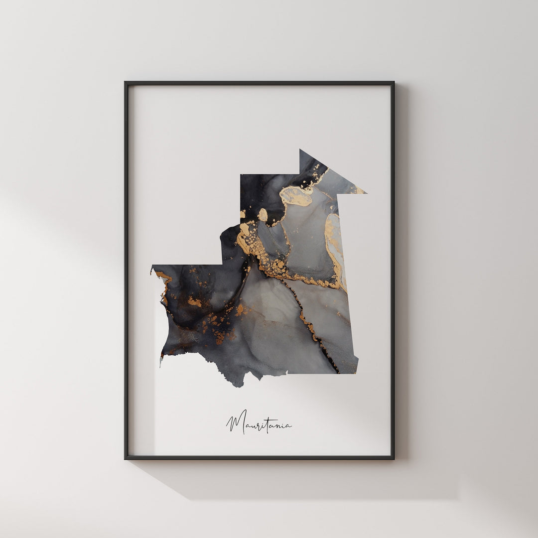 Mauritania Map Black & Gold Wall Art Print [EV]