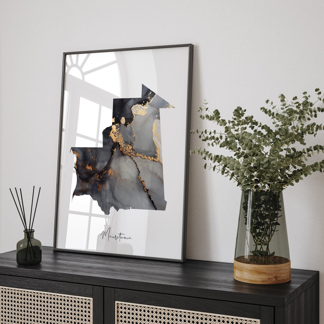 Mauritania Map Black & Gold Wall Art Print [EV]