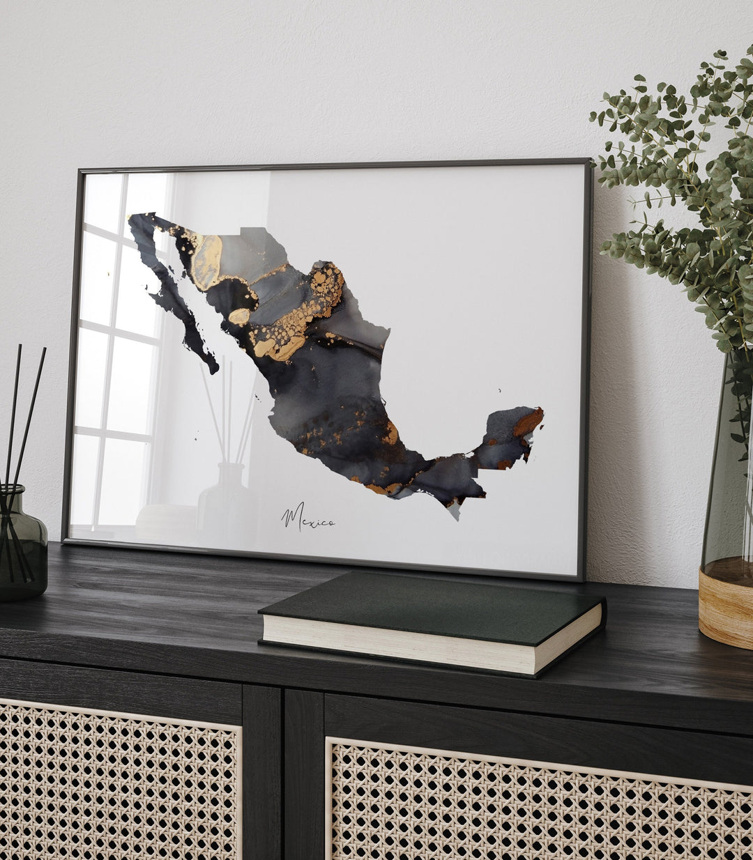 Mexico Map Black & Gold Wall Art Print [EV]