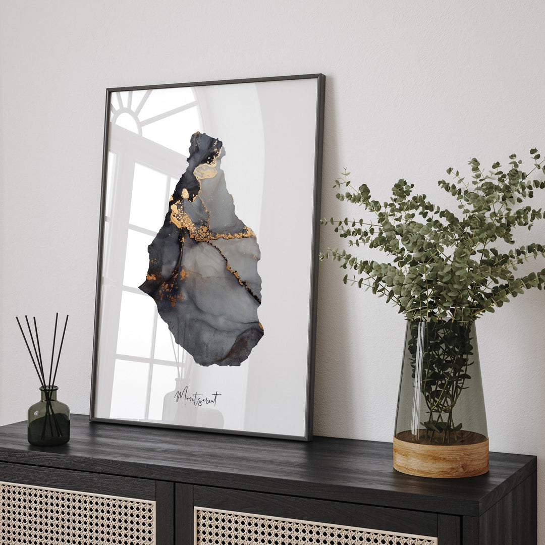 Montserrat Map Black & Gold Wall Art Print [EV]