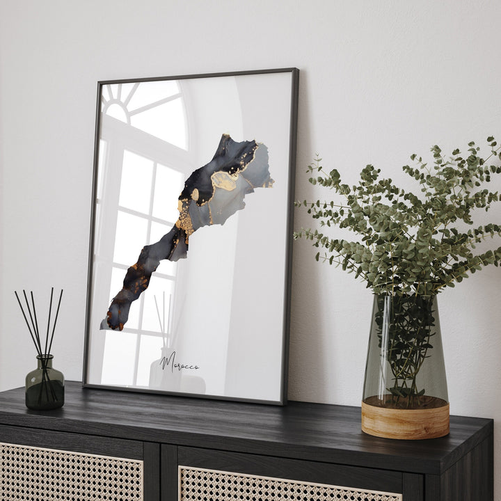 Morocco Map Black & Gold Wall Art Print [EV]