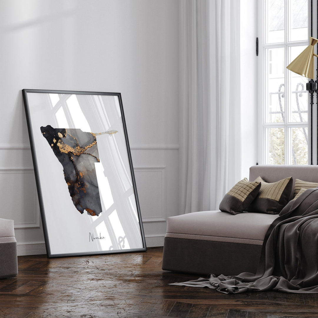 Namibia Map Black & Gold Wall Art Print [EV]