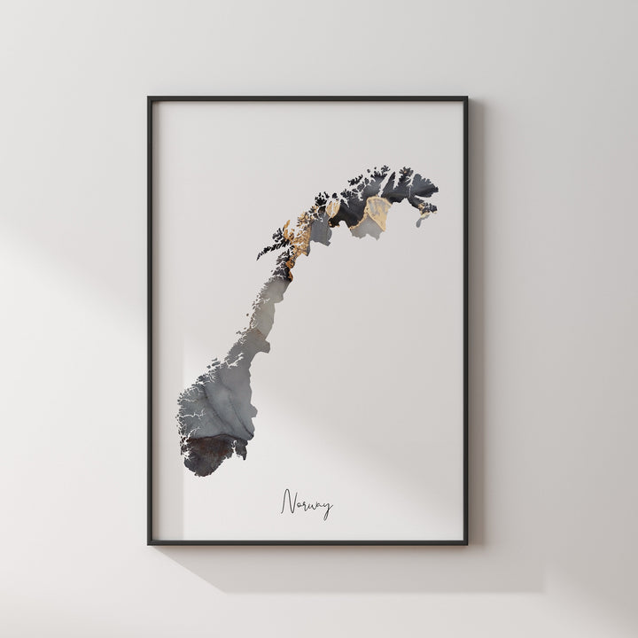 Norway Map Black & Gold Wall Art Print [EV]
