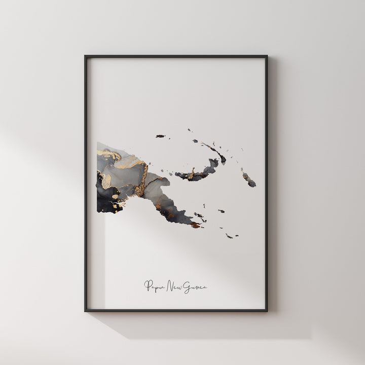 Papua New Guinea Map Black & Gold Wall Art Print [EV]