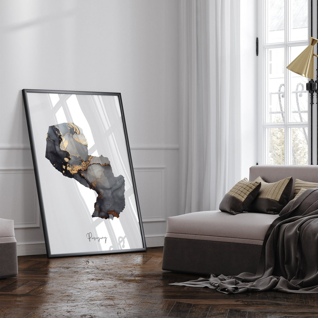 Paraguay Map Black & Gold Wall Art Print [EV]